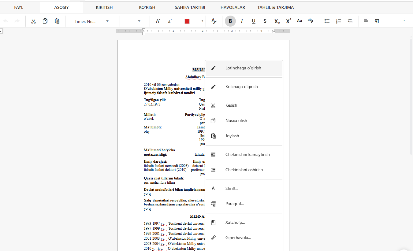 Kirill ↔ Lotin transliteratsiyasi va imlo tekshiruvi