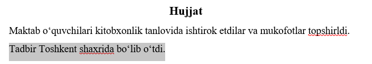 Word hujjatida ikkinchi xat boshi belgilangan